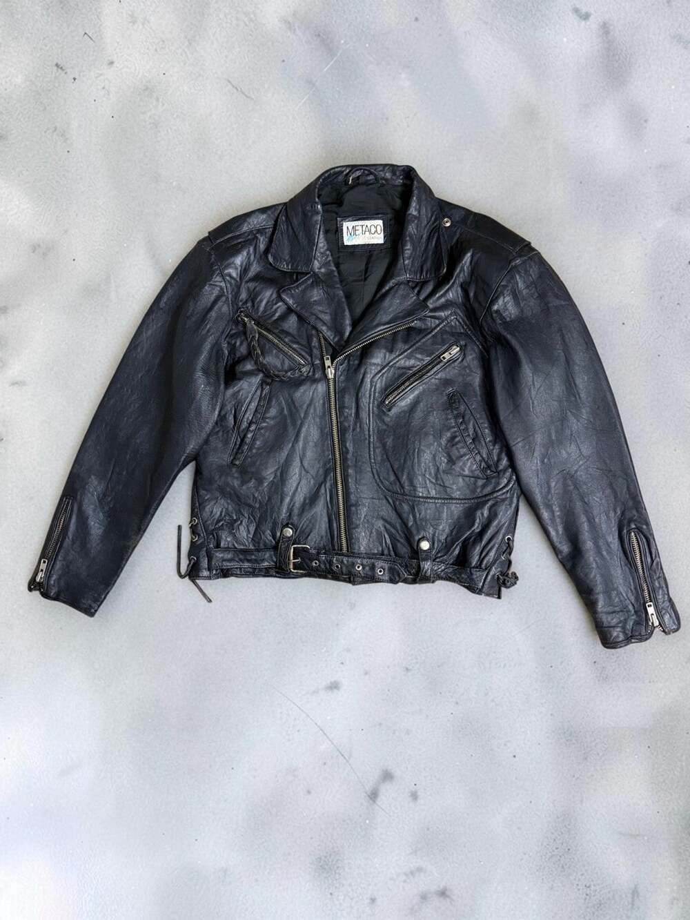 VTG 90s Metaco Boxy Leather Moto Biker Bomber Jacket | Size Tag M Women Men Y2K